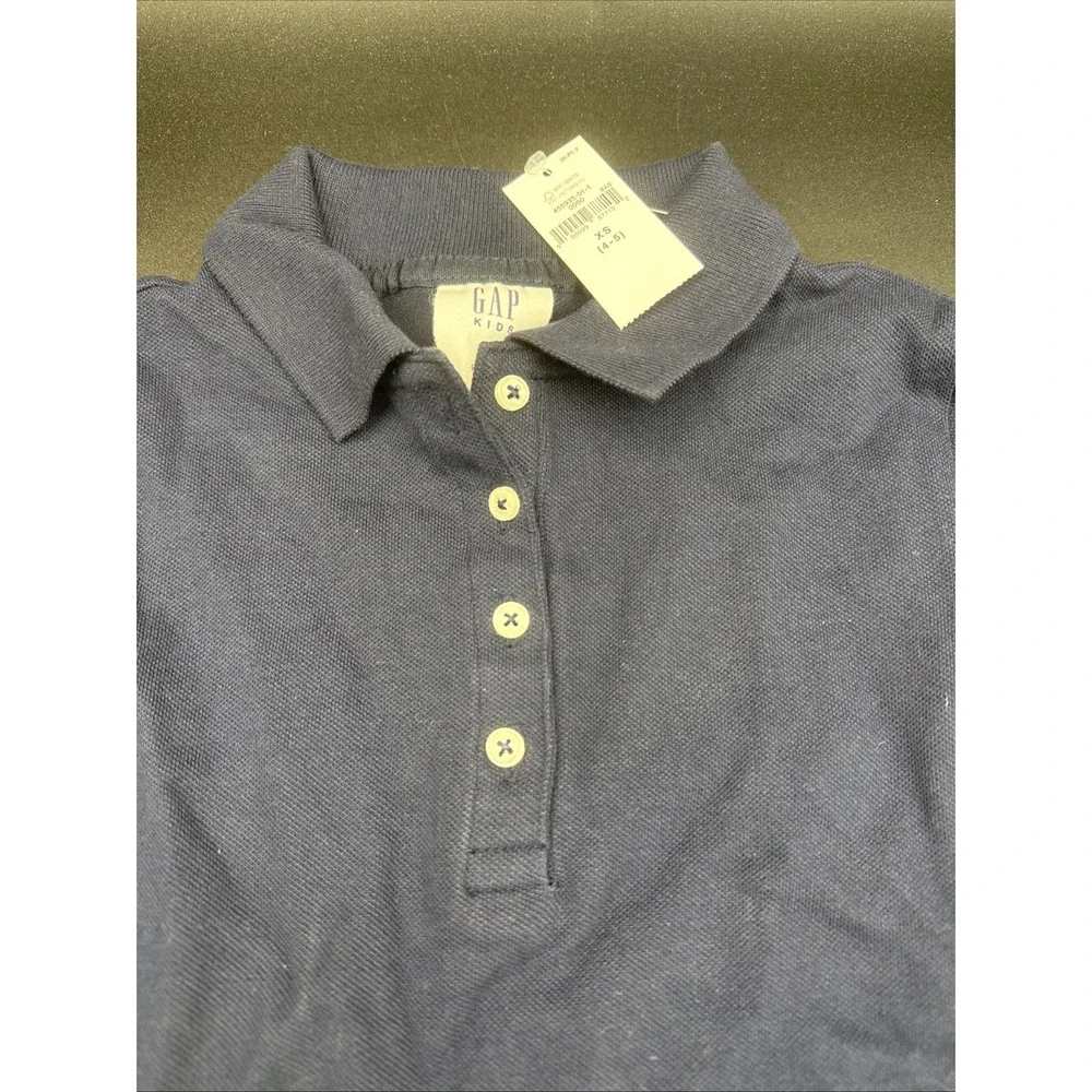 Gap Kids Girls XS (4/5) Navy Blue Pique Cotton Long Sleeve Polo Shirt New